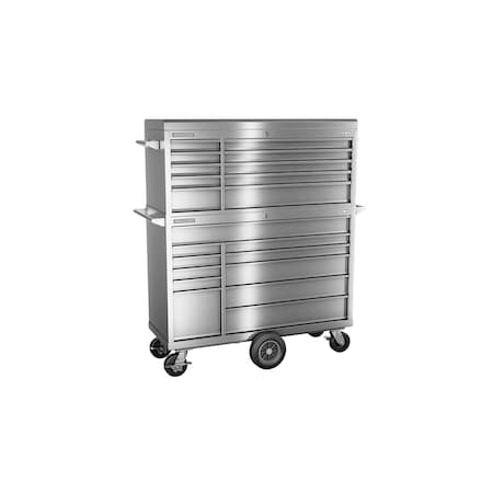 Champion Tool Storage FMPro SST Top Chest/Cabinet and Cart, 21 Drawer, Silver, Stainless Steel, 54 in W x 20 in D FMPS5421MC